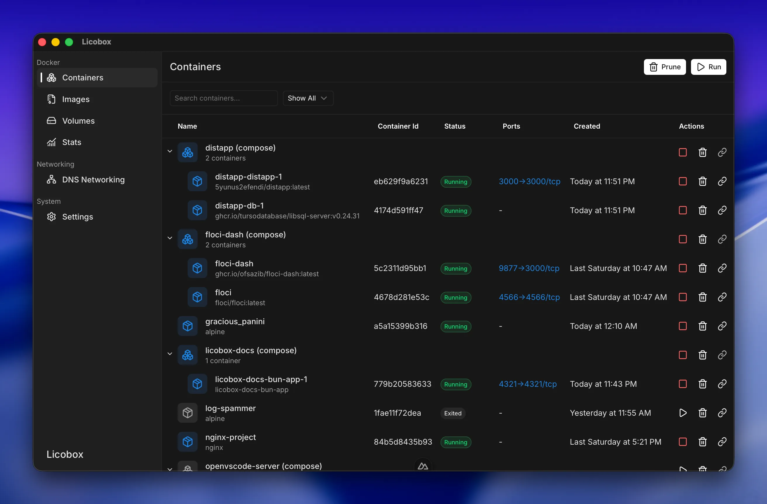 Licobox containers desktop app