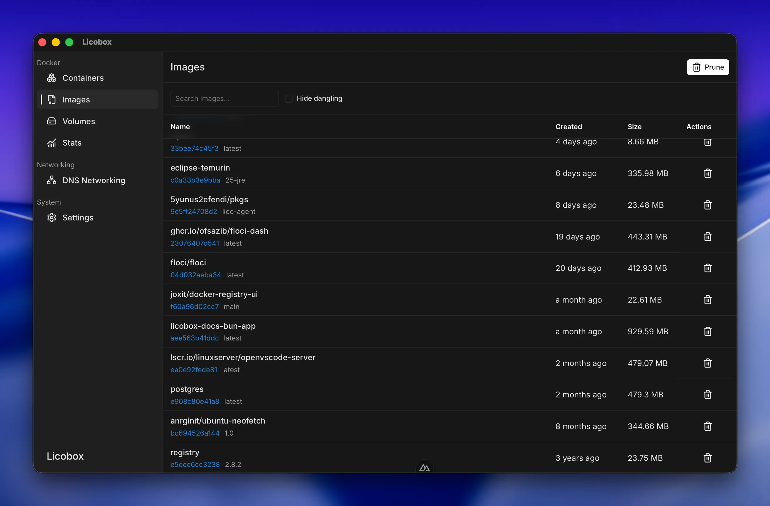 Docker images.