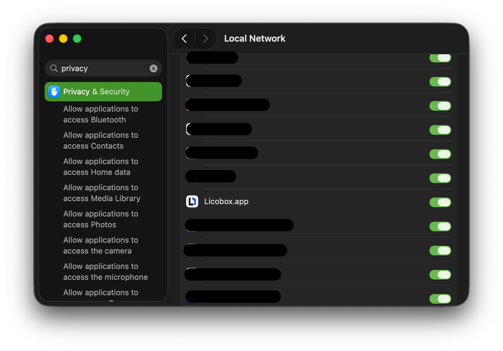 Local Network settings in System Settings.