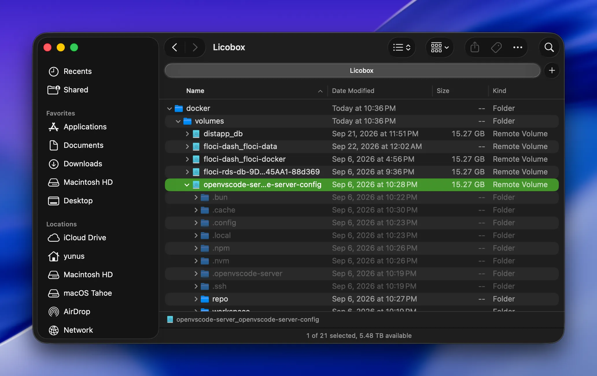 Docker volume mounts browsed in macOS Finder