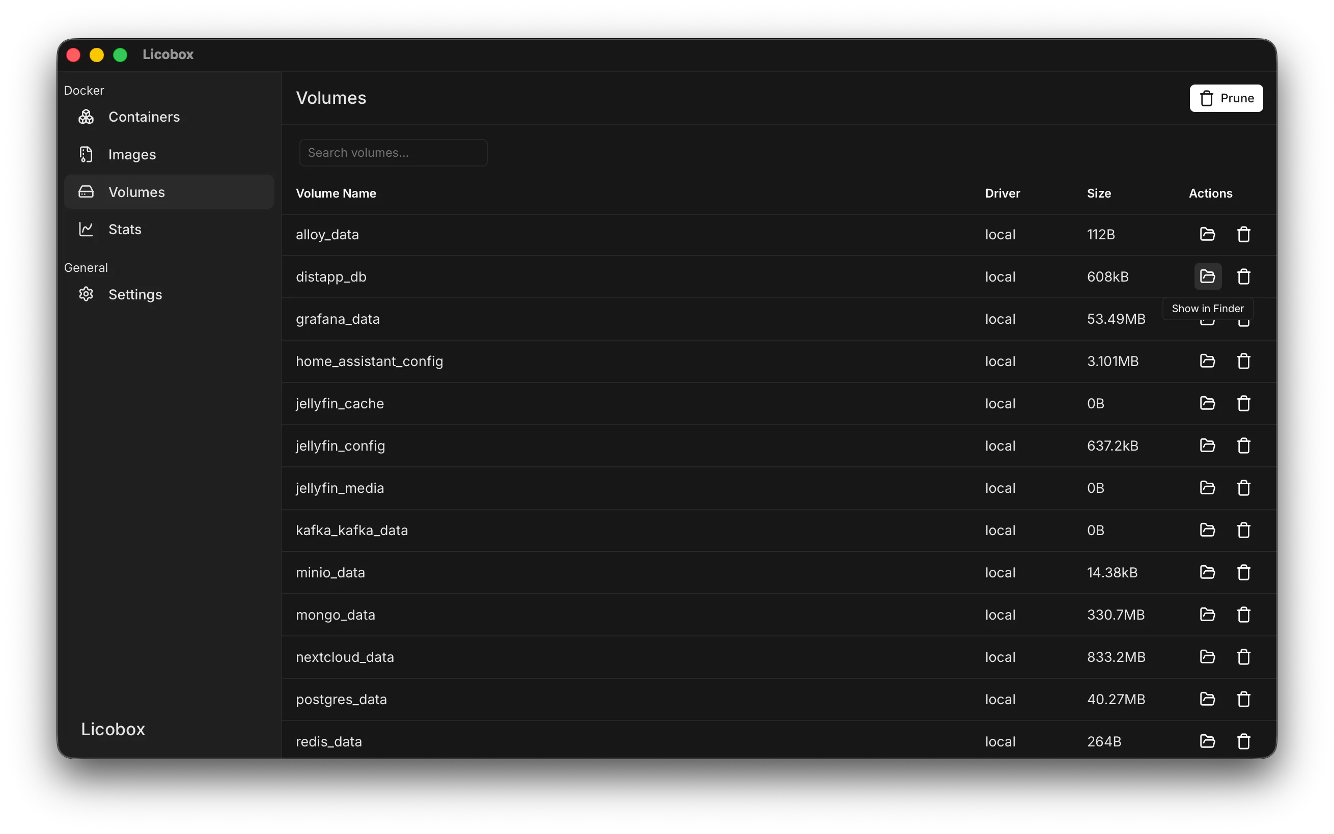 Show a Docker volume in Finder from Licobox.